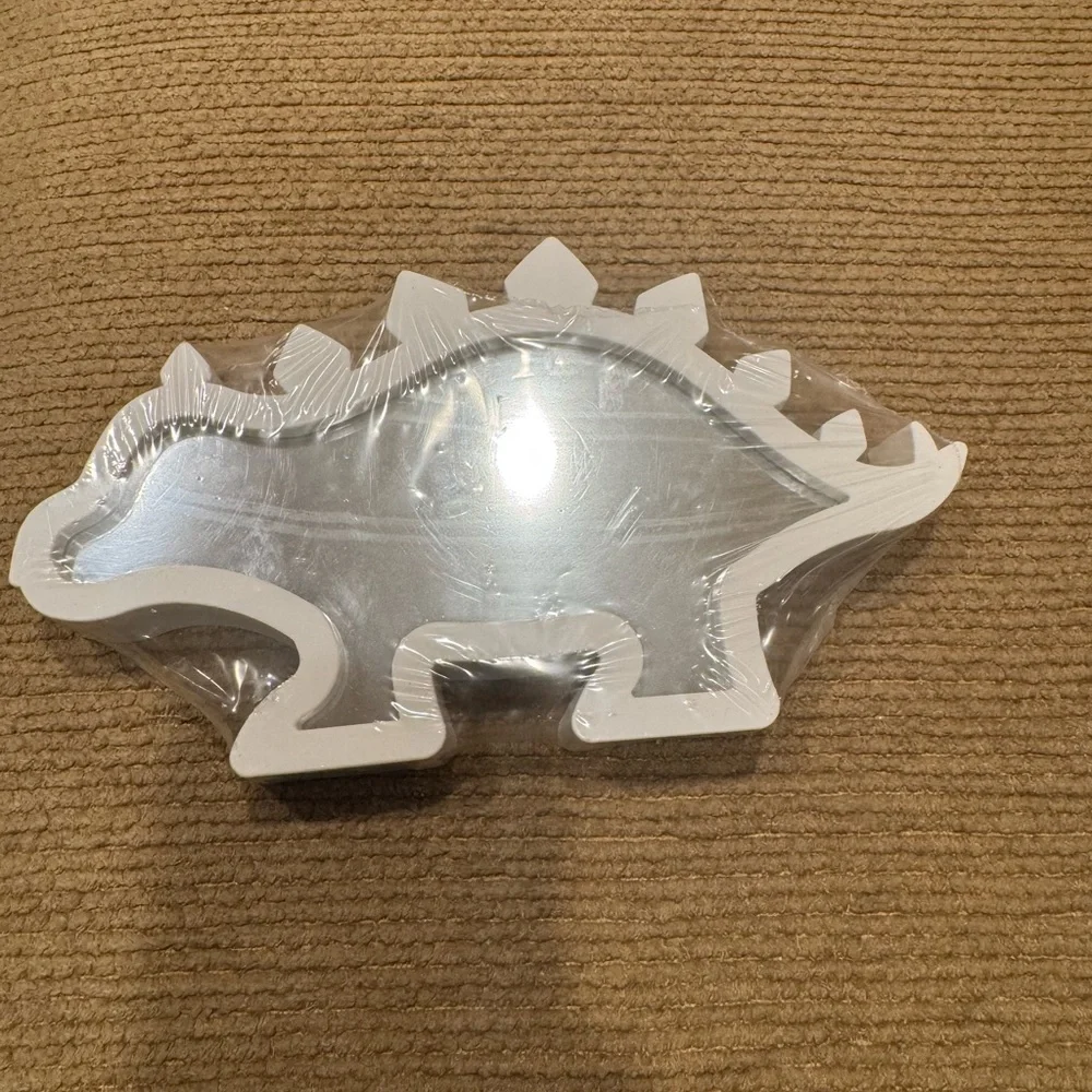 New Coastal Nautical Dinosaur Mirror Solid White Frame Fun T-rex Dino 9”
